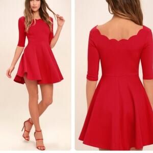 Lulu's Bright Red Tip the Scallops Skater Dress - Size XS